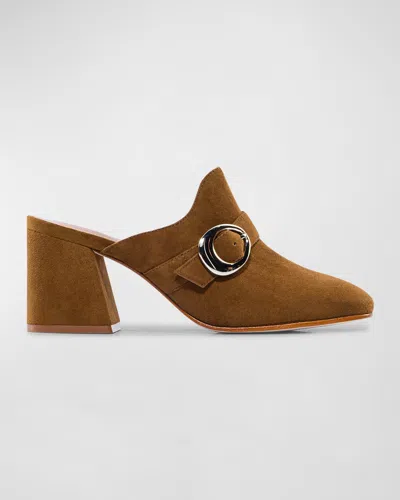 Bernardo Natasia Suede Buckle Heeled Mules In Safari Kid Suede