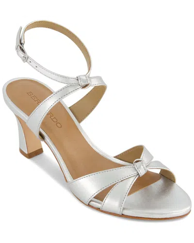Bernardo Neera Sandal Silver Metallic Leather Knotted Spool Heel Jzz1152