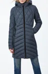 Bernardo Packable Mixed Media Water Resisant Quilted Puffer Jacket In Blue
