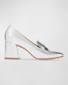 Bernardo Nessa Metallic Heeled Penny Loafers In Silver