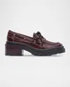 Bernardo Nico Croc-embossed Leather Lug-sole Boat Loafers In Brown
