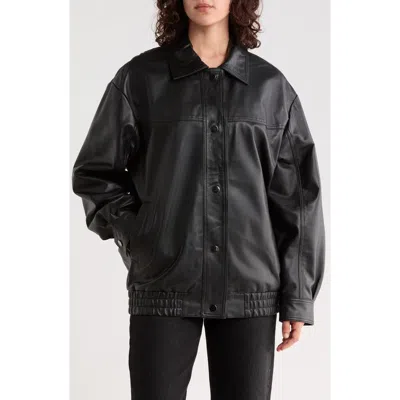 Bernardo Oversized Leather Bomber Jacket In Black