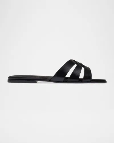 Bernardo Oxford Leather Flat Slide Sandals In Black