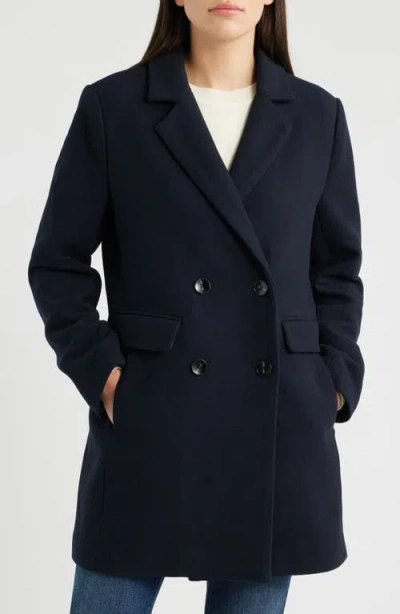 Bernardo Plaid Double Breasted Coat In Blue