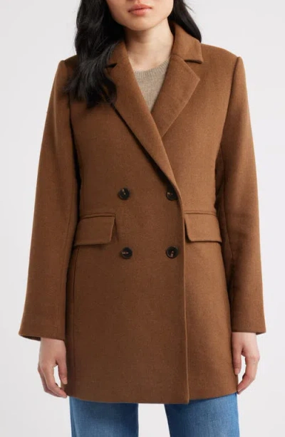 Bernardo Plaid Double Breasted Coat In Brown