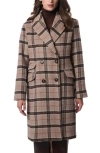 Bernardo Plaid Double Breasted Coat In Brown/rust Plaid