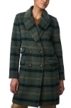 Bernardo Plaid Double Breasted Coat In Green Plain