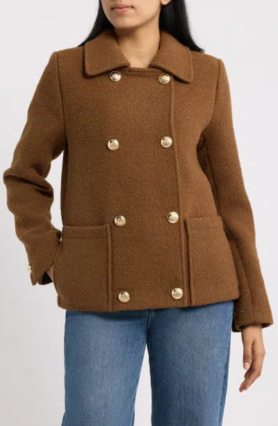 Bernardo Plaid Double Breasted Short Coat In Brown