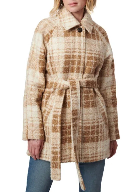 Bernardo Plaid Faux Shearling Jacket In Camel