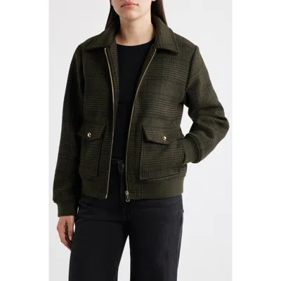 Bernardo Plaid Flannel Bomber Jacket In Green