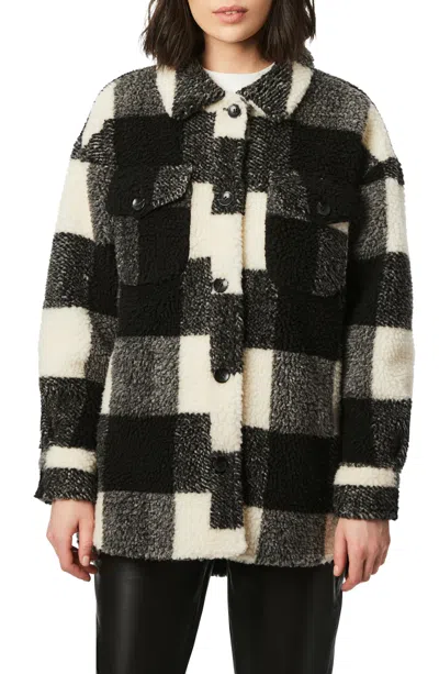 Bernardo Plaid Fleece Shirt Jacket In Black/white At Nordstrom, Size Small In Multi
