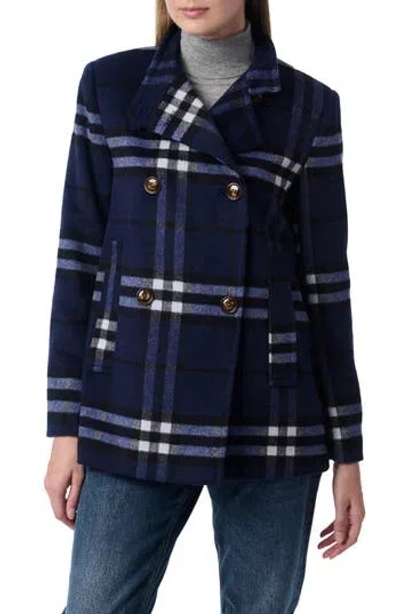 Bernardo Plaid Swing Coat In Navy Plaid