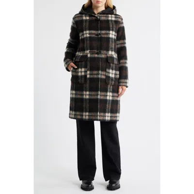 Bernardo Plaid Toggle Coat In Black