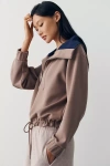 Bernardo Quarter Zip Drawstring Pullover In Brown