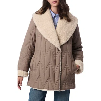 Bernardo Quilted Faux Shearling Lined Jacket In Dusty Taupe