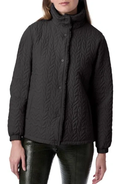 Bernardo Quilted Jacket With Faux Shearling Collar In Black