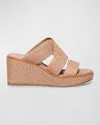 Bernardo Raffia Wedge Platform Slide Sandals In Sand Multi Raffia