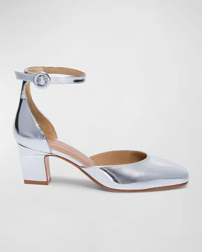 Bernardo Remy Metallic Ankle-strap Pumps In Silver Mirror Metallic Leather