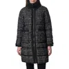 Bernardo Reversible Mixed Media Puffer Coat With Removable Funnel Collar In Black/white