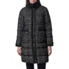 Bernardo Reversible Mixed Media Puffer Coat With Removable Funnel Collar In Black/white