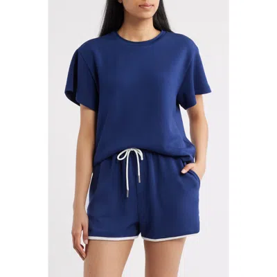Bernardo Rib Trim Crop T-shirt In Blue