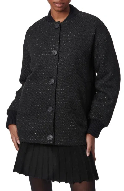 Bernardo Rib Trim Tweed Jacket In Black With Silver