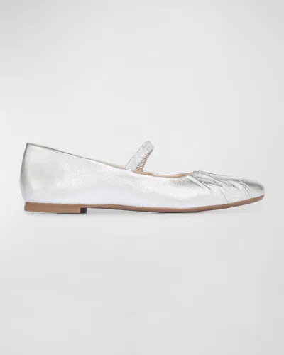 Bernardo Savona Metallic Strap Ballerina Flats In Silver Metallic Nappa Mestico