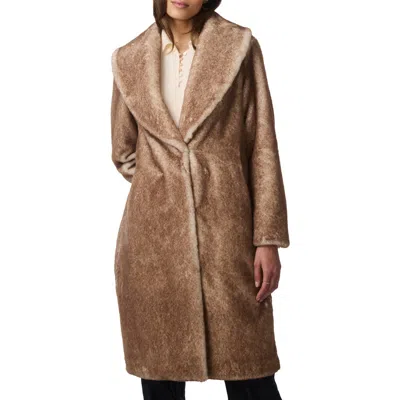 Bernardo Shawl Collar Faux Fur Coat In Tan
