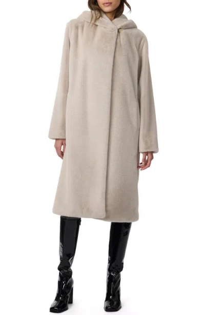 Bernardo Shawl Collar Hoodded Faux Fur Coat In Soft Mink