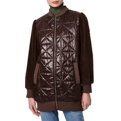 Bernardo Water-resistant Faux Shearling Sleeve Puffer Jacket In Chocolate