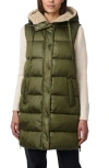 Bernardo Shiny Horizontal Quilted Hooded Recycled Polyester Puffer Vest In Army Green