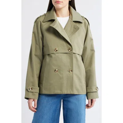 Bernardo Short Cotton Trench Coat In Green