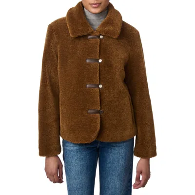 Bernardo Short Faux Shearling Coat In Brown