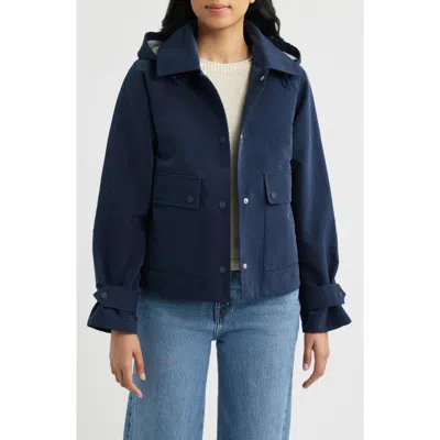Bernardo Short Hooded Raincoat In Blue