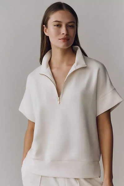 BERNARDO SHORT-SLEEVE HALF-ZIP KNIT PULLOVER