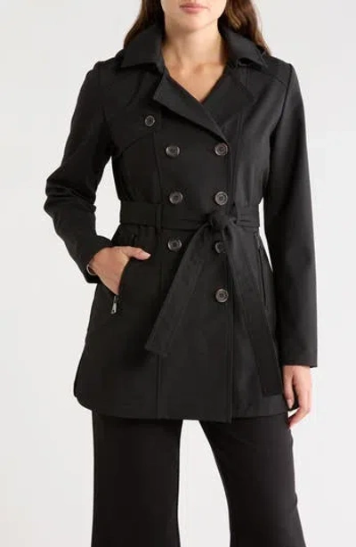 Bernardo Softshell Double-breasted Trench Coat In Black