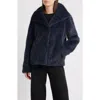 Bernardo Square Pattern Faux Fur Coat In Blue