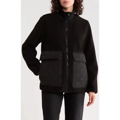 Bernardo Stand Collar Faux Shearling Liner Jacket In Black