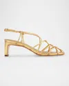 Bernardo Strappy Metallic Kitten Slingback Sandals In Gold