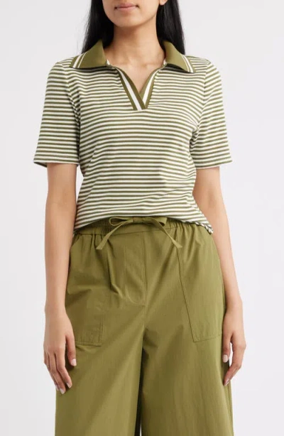 Bernardo Stripe Johnny Collar Polo In Green