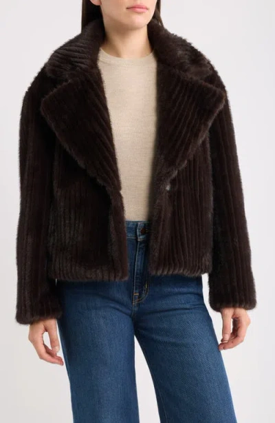 Bernardo Striped Faux Fur Coat In Brown