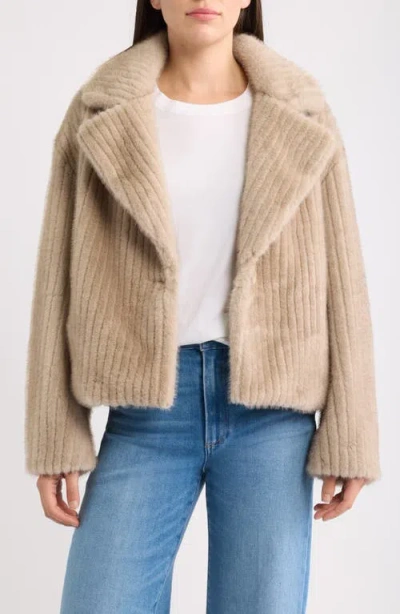 Bernardo Striped Faux Fur Coat In Neutral