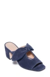 Bernardo Studio Bow Vamp Block Heel Sandal In Navy Split Suede