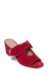 Bernardo Studio Bow Vamp Block Heel Sandal In Red Split Suede