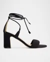 Bernardo Suede Ankle-wrap Block Sandals In Black Kid Suede