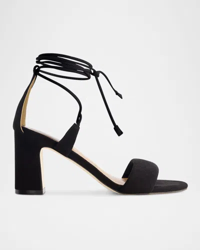 Bernardo Suede Ankle-wrap Block Sandals In Black Kid Suede