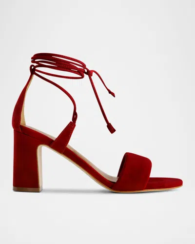 Bernardo Suede Ankle-wrap Block Sandals In Dark Red Kid Suede