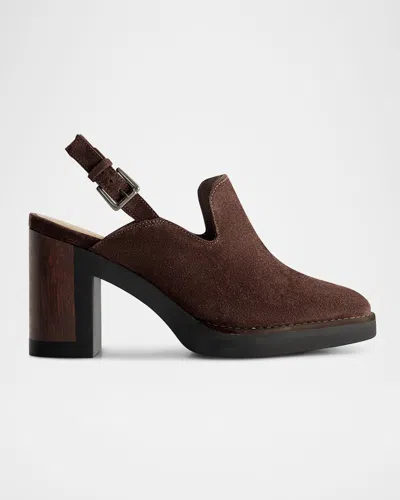 BERNARDO SUEDE HEELED LOAFER SLINGBACK CLOGS