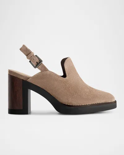 BERNARDO SUEDE HEELED LOAFER SLINGBACK CLOGS