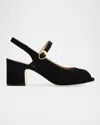 Bernardo Suede Mary Jane Peep Slingback Pumps In Black